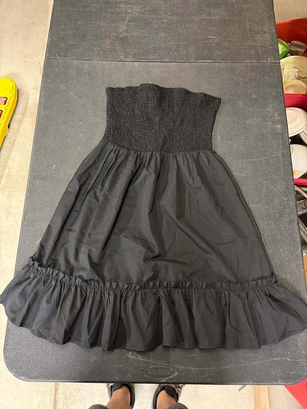 SHEIN Strapless Smocked Dress Size 8/10 Black Ruffle Hem Sundress